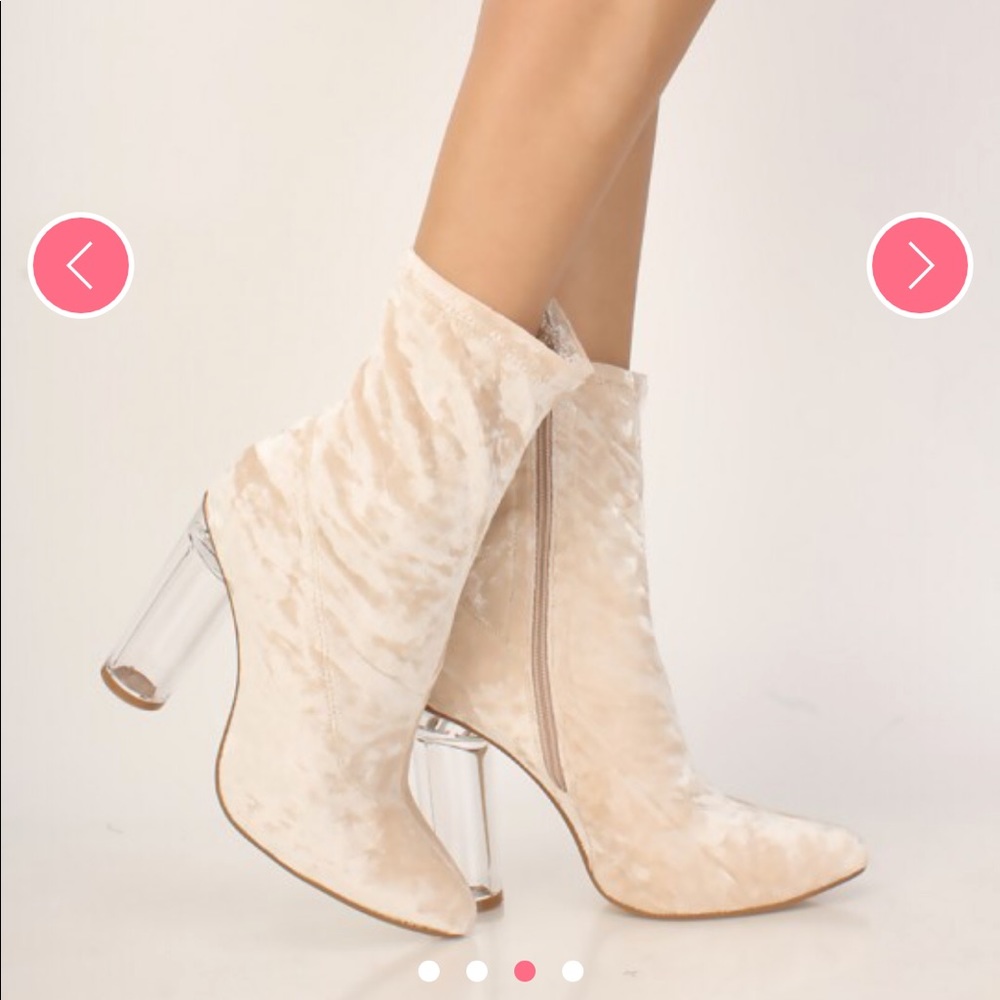 Nude crushed velvet heeled booties